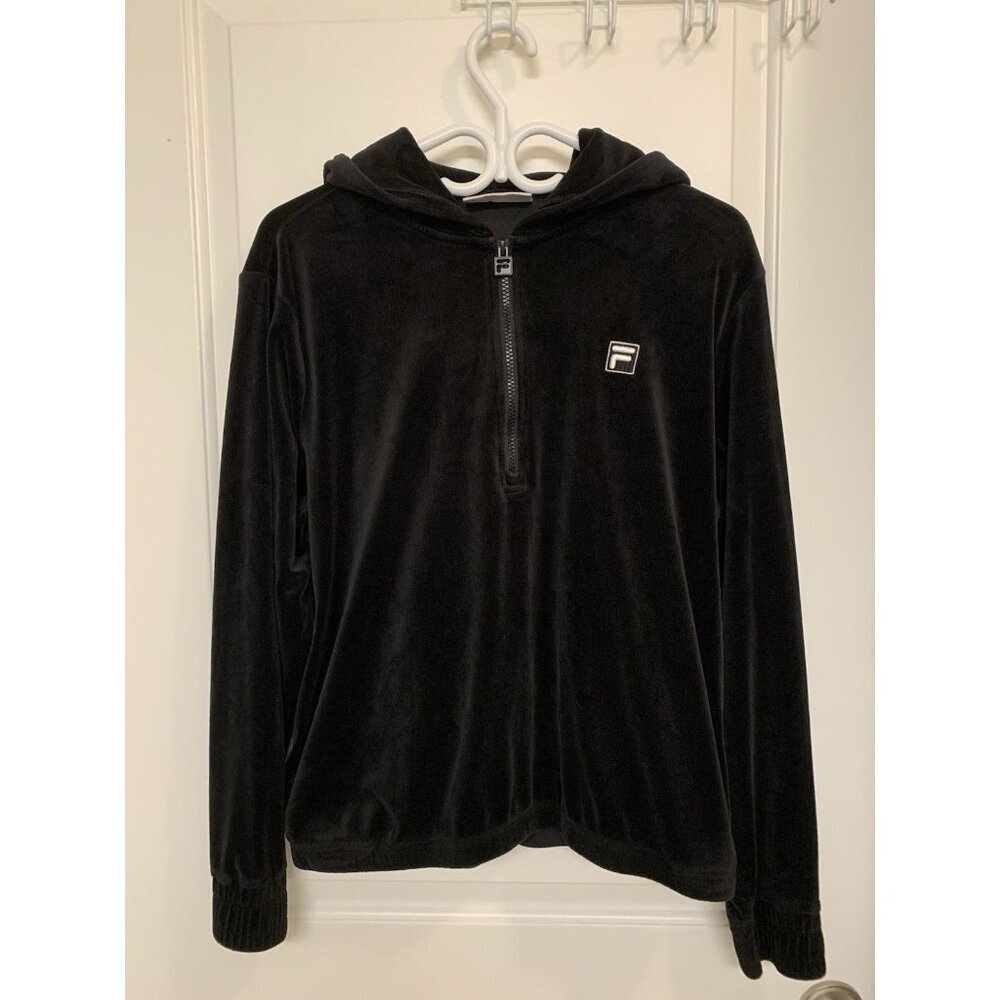 FILA‎ Black Velour Quarter Zip Velvet Hoodie medium